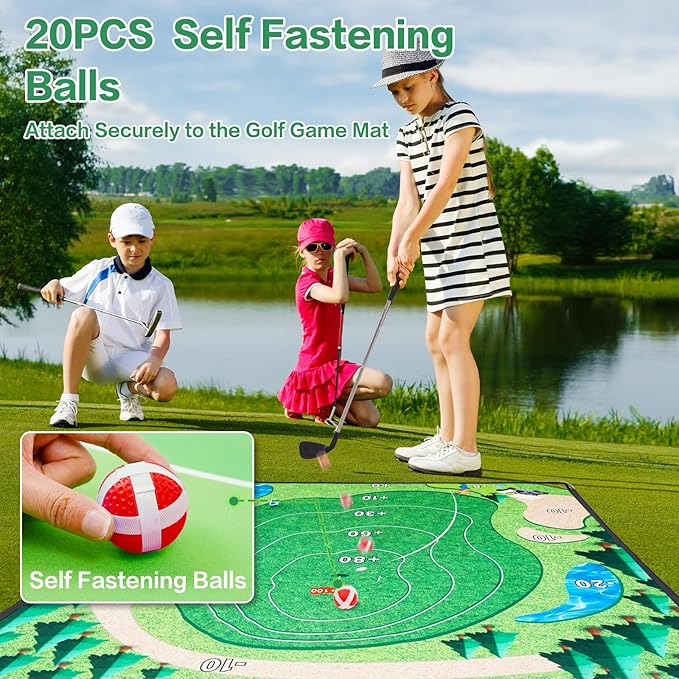 Golf Chipping Game Set, 71"x71" Outdoor Portable Sticky Golf Game, Indoor Chipping Practice with 2 Adjustable Clubs, 20 Sticky Balls for Young Adults, Fathers & Golfers Family Backyard