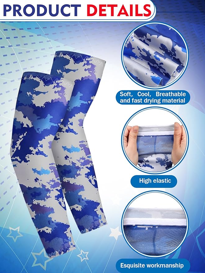 JaGely 16 Pairs Ice Cream Arm Sleeves for Kids UV Sun Protection Football Basketball Baseball Compression Long Sleeves Youth