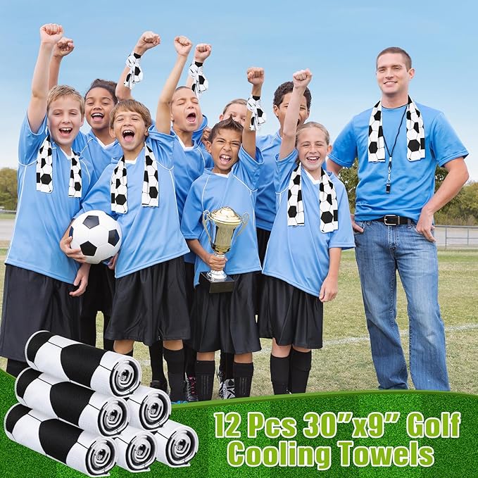 Peryiter 12 Counts Mini Cooling Towel, 30" x 9" Baseball Softball Soccer Golf Sweat Towel, Breathable Chilly Rag, Microfiber Sport Rags for Team Gym Running Coach Gift