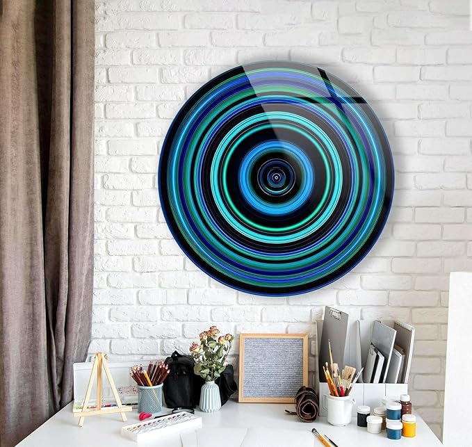 My Photostation.com 15.8'' Diameter Blue and Green Round Glass Wall Art - Image 8