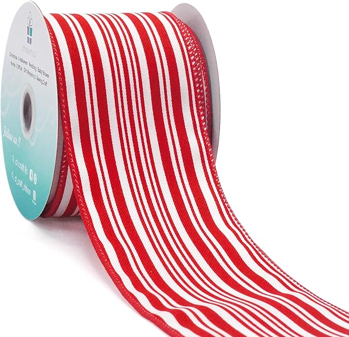 CT CRAFT LLC Red and White Stripe Wired Ribbon – 2.5" Wide x 10 Yards Long by CTCRAFTLLC