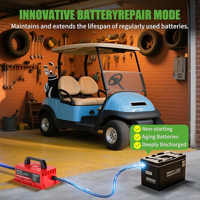 10L0L 48V Golf Cart Battery Charger for Club Car DS Precedent, 15Amp Smart Charger with 3-Pin Plug for Lead Acid Batteries, IP67 Waterproof, Auto Shut-Off