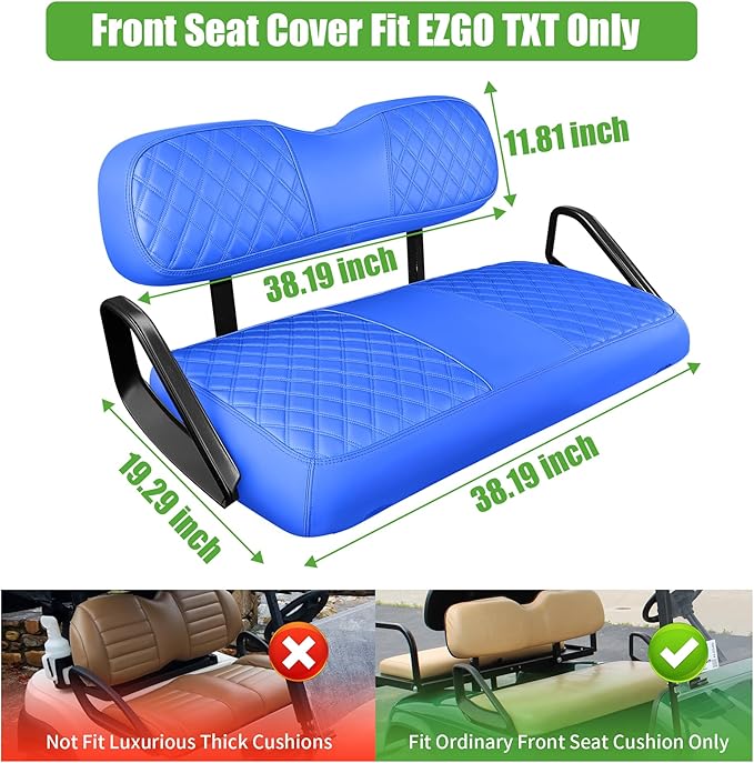 10L0L Golf Cart Seat Covers for Club Car Precedent,EZGO TXT Front/Rear Seats Diamond Pattern,Vinyl Leather with Adjustable Straps and Retractable Buckle, No Stapler Needed