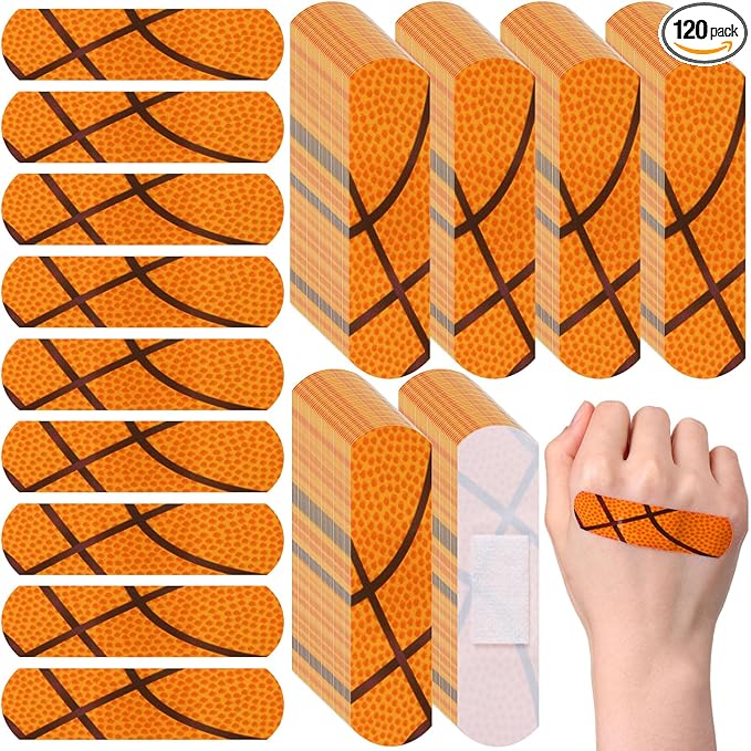 Geiserailie 120 Pieces Basketball Bandages Fabric Adhesive Finger Bandages Waterproof Flexible Travel First Aid Supplies for Basketball Team Boys Girls Fans Party Supplies