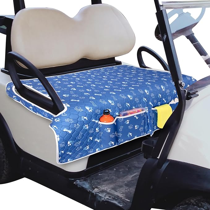 Golf Cart Seat Covers, Universal Golf Cart Seat Towel Blanket with 4 Front Pockets & Nonskid Bottom Fits for EZGO, Yamaha, Club Car and More 2 Person Seats Golf Carts