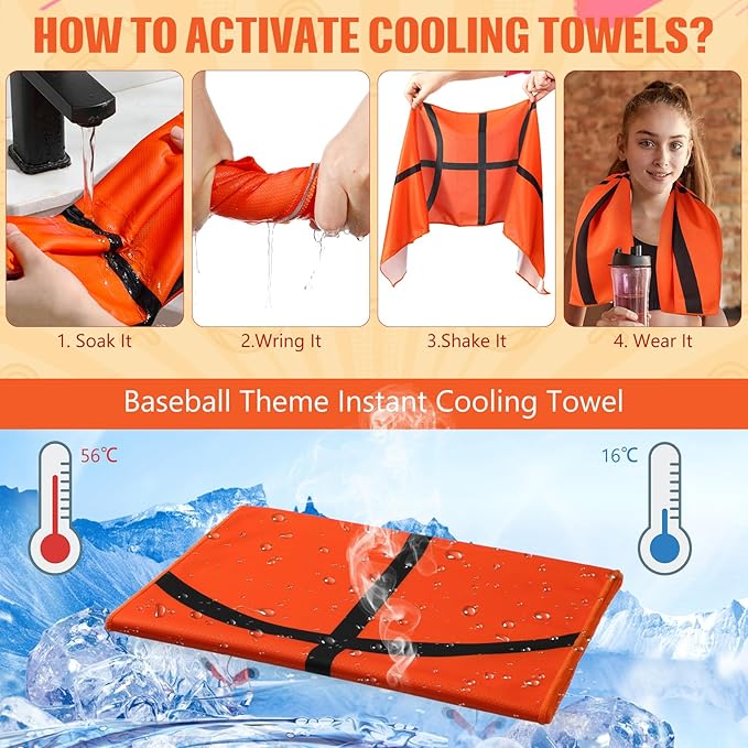 Peryiter 12 Counts Mini Cooling Towel, 30" x 9" Baseball Softball Soccer Golf Sweat Towel, Breathable Chilly Rag, Microfiber Sport Rags for Team Gym Running Coach Gift