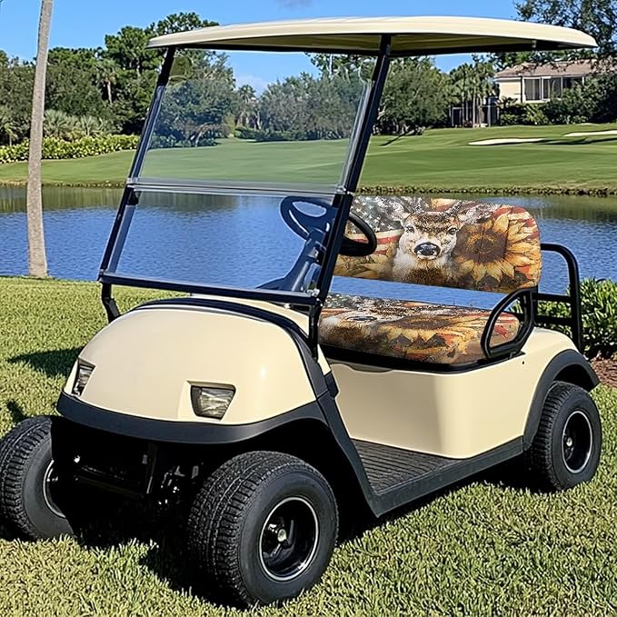 Suobstales Golf Cart Front and Rear Seat Cover Set for EZGO TXT RXV & Club Car DS 2 Passenger, Washable Bench Seat Covers Kit
