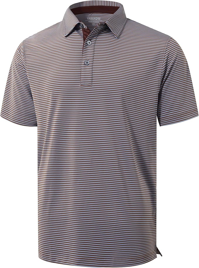 Golf Shirts for Men - Moisture Wicking Short Sleeve Performance Sport Casual Striped Collared Mens Polo Shirt