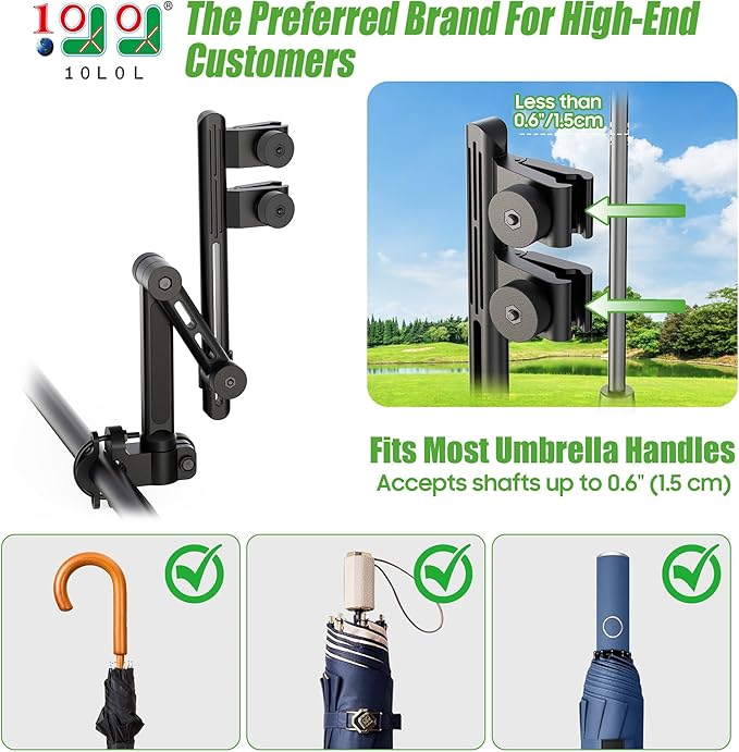10L0L Heavy Duty Golf Push Cart Umbrella Holder, Super Strong Windproof, Universal Umbrella Stand for Mobility Scooter, Stroller, Wheelchair, Beach Chair