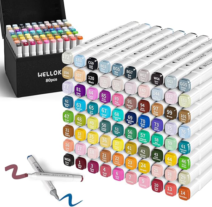 Alcohol Markers, 80 Colors Dual Tip Permanent Art Markers by WELLOKB