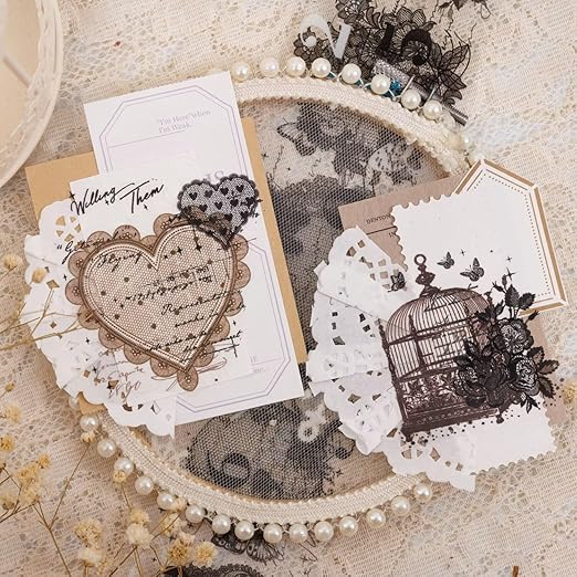 3pcs Vintage Lace Tape Cutout Art Lace Black White Stickers Roll Sticker PET - Image 3