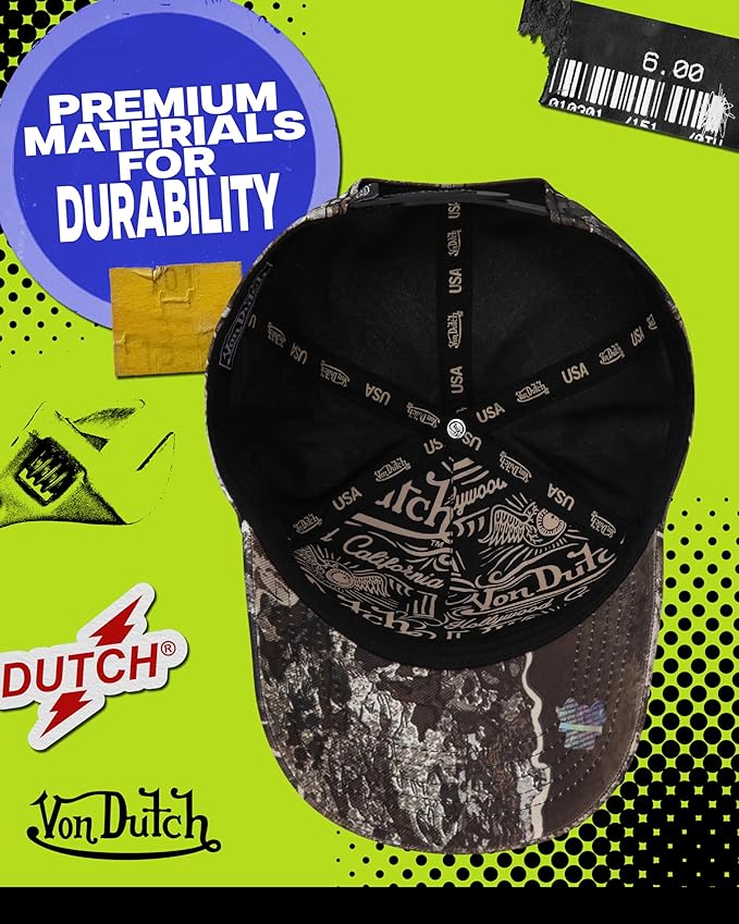 Von Dutch Men & Women’s Baseball Cap - Adjustable Snapback Canvas Hat with Curved Brim Structured Logo Patch Vintage Style