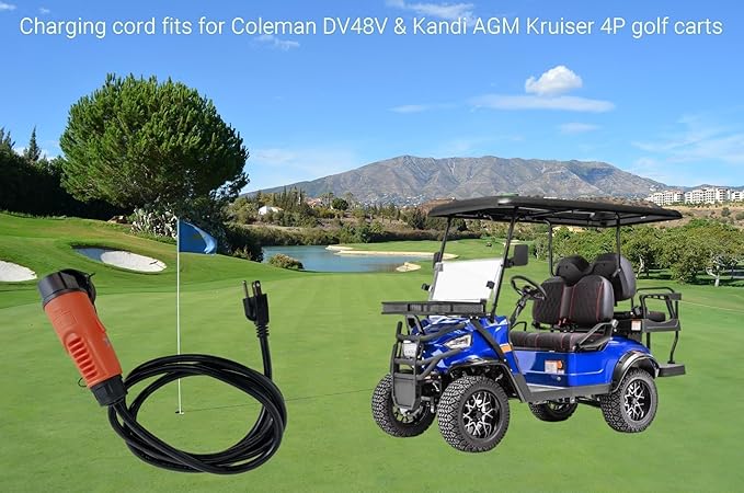ETL Listed Y-30 Golf Cart Charging Power Cord for Coleman DR48V & Kandi AGM Kruiser 4P EV, 14 AWG Heavy Duty Charge Cable, Orange 8.2 ft