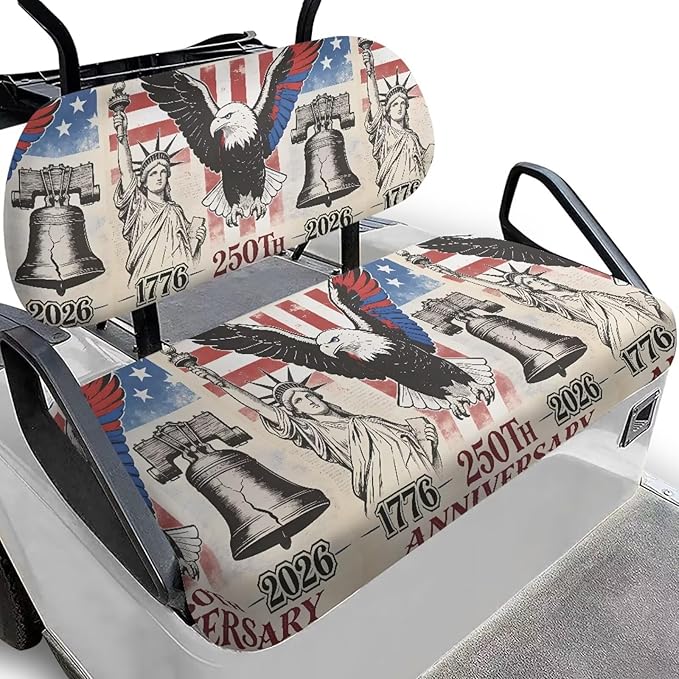 YewatllesGolf Cart Seat Covers, Fit Club Car Seat Cushion, Printed Club Car Accessories Seat Covers, No Nails Required Summer Eagle 250th American Flag