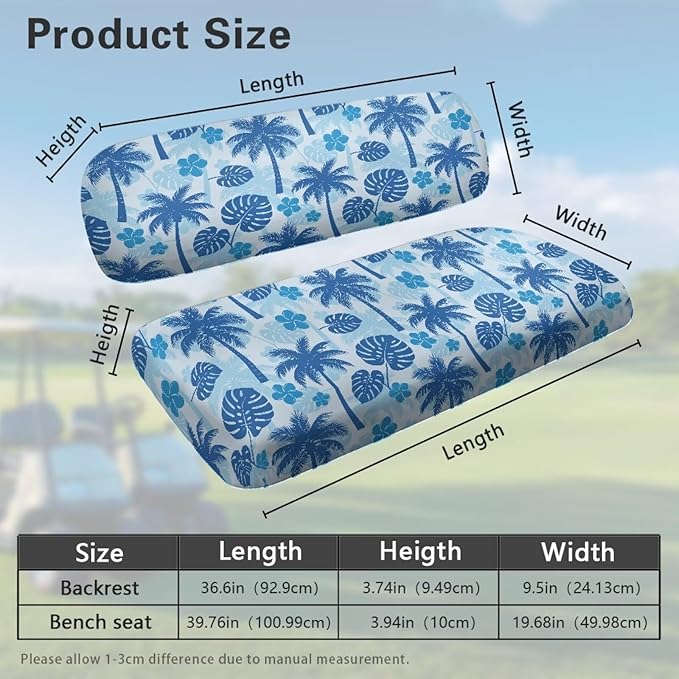 Suobstales Golf Cart Front and Rear Seat Cover Set for EZGO TXT RXV & Club Car DS 2 Passenger, Washable Bench Seat Covers Kit