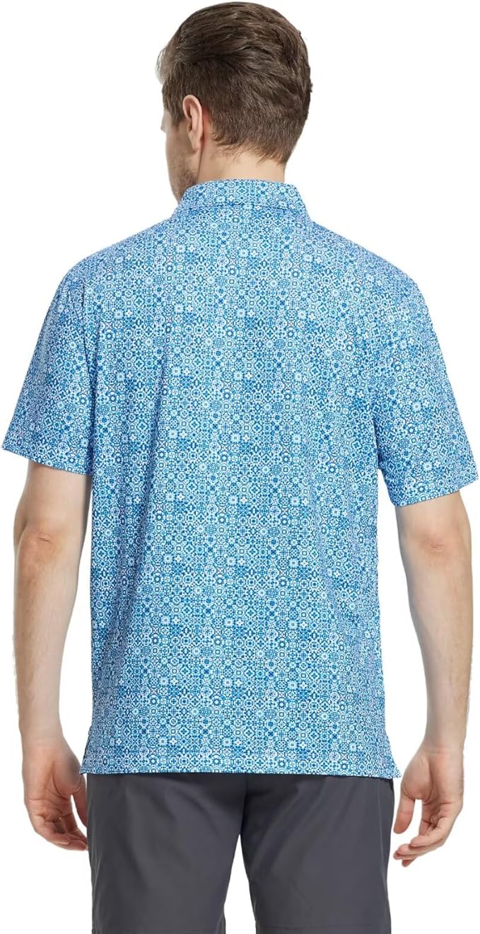 M MAELREG Mens Golf Shirt Short Sleeve Dry Fit Print Moisture Wicking Performance Patterns Collared Polo Shirt