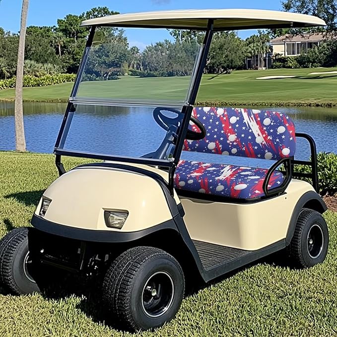 Suobstales Golf Cart Front and Rear Seat Cover Set for EZGO TXT RXV & Club Car DS 2 Passenger, Washable Bench Seat Covers Kit