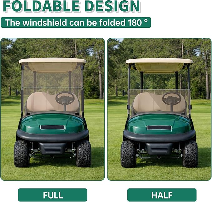 ECOTRIC Golf Cart Tinted Foldable Windshield Compatible with 2004-UP Club Car Precedent,Tempo,Onward Gas or Electric Models Golf Cart Folding Down Impact Resistance HD View Front Windshield