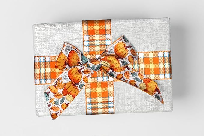 2 Rolls 2.5 Inch x 20 Yards Thanksgiving Fall Wired Ribbon - Image 5