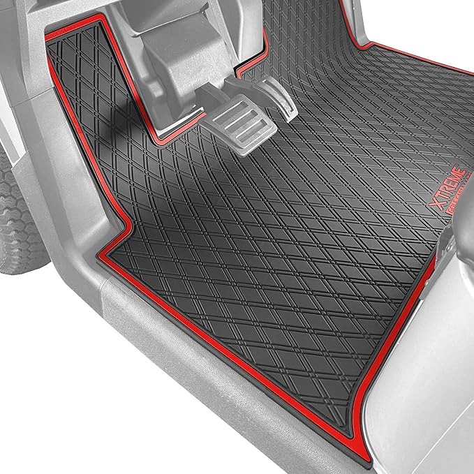 Xtreme MATS Floor Mat Liner for Golf Carts - Fits E-Z-GO RXV (2024+) / Valor (2024+) and Elite - Custom Fit Durable Rubber Golf Car Floor Mat - Red Trim