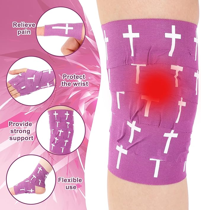 MiniInflat 2 Pcs Christian Cross Athletic Tape Sports Tape 2in x 23ft Religion Jesus Wrist Wrap for Soccer Football Baseball, Gift for Graduation Teacher Nurses Week Pentecost(Purple,Crosses)