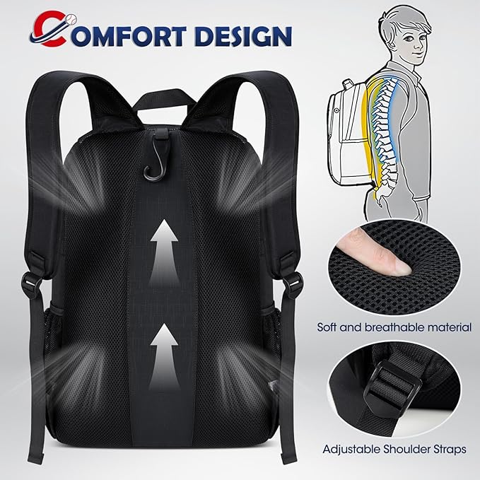 RAINSMORE Baseball Bag for Youth & Adult Lightweight Softball Bat Bag with Shoe Compartment, External Helmet Holder and Fence Hook Waterproof Baseball Backpack Hold T-Ball, Bat and Softball Equipment