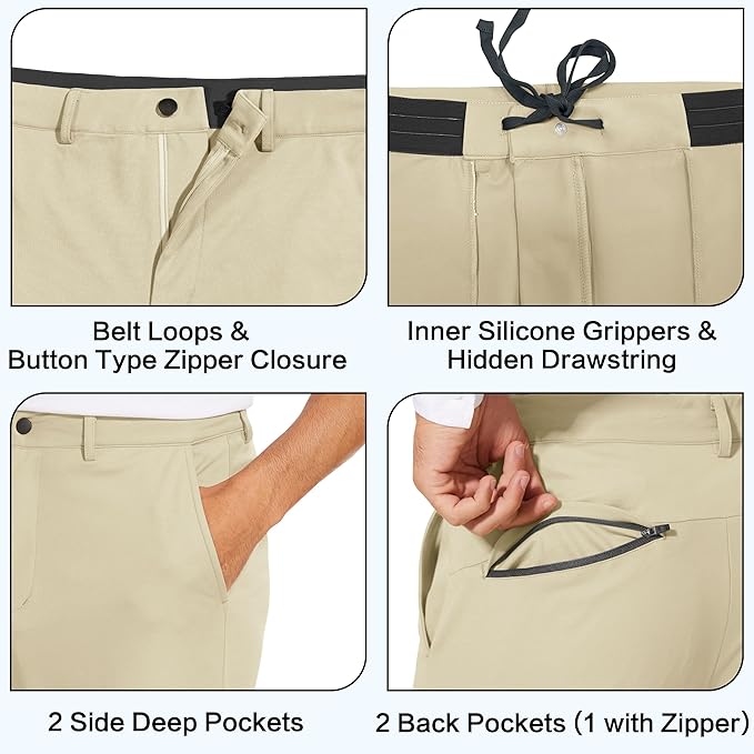 JWM Men's Stretch Golf Joggers Pants with Belt Loops - 29" 34" Slim Fit Tapered Casual Business Travel Dress Work Sweatpants