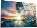 SpiritualHands Shining Sun and Waves Printed Tempered Glass Wall Art Painting by SpiritualHands