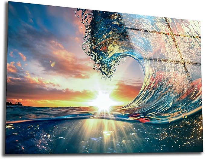 SpiritualHands Shining Sun and Waves Printed Tempered Glass Wall Art Painting by SpiritualHands