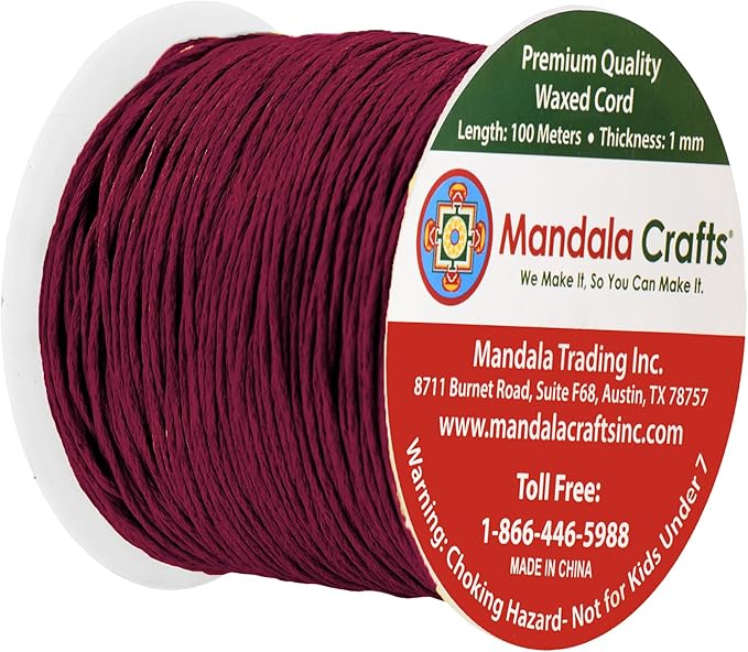 Mandala Crafts 1mm 109 Yards Maroon Cotton Waxed Cord - Image 2