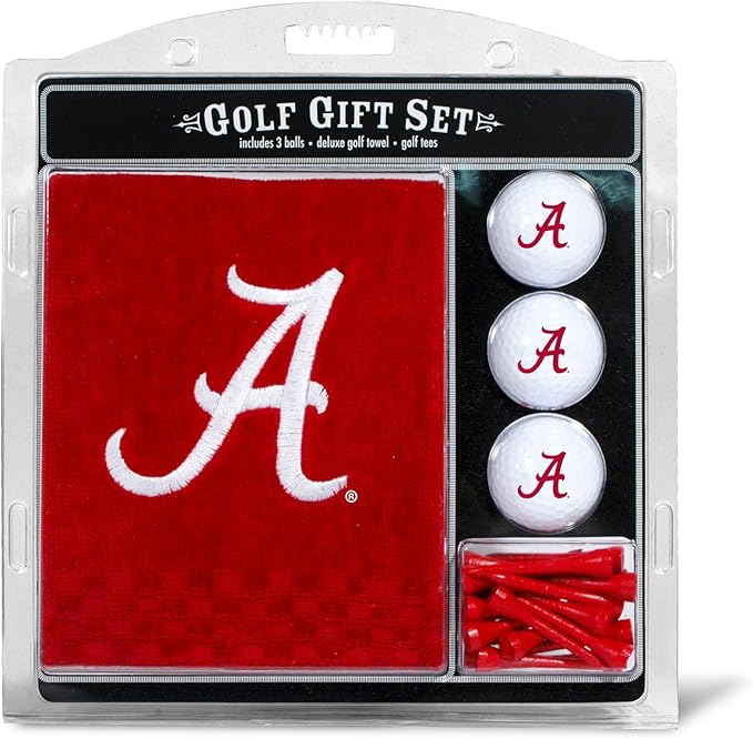 Team Golf NCAA Gift Set Embroidered Golf Towel, 3 Golf Balls, and 14 Golf Tees 2-3/4" Regulation, Tri-Fold Towel 16" x 22" & 100% Cotton