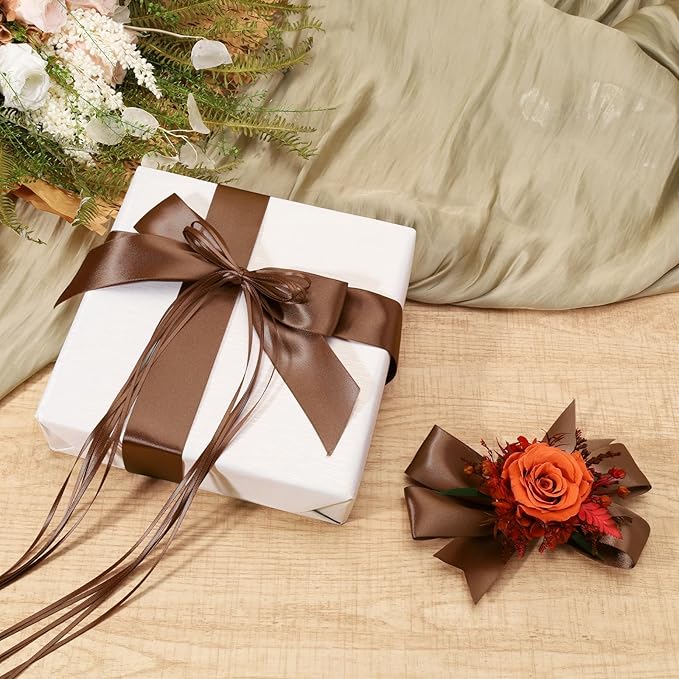 LaRibbons Brown Satin Ribbon 1 1/2 Inch 50 Yards Thin Luxury Double Faced Mocha - Image 2