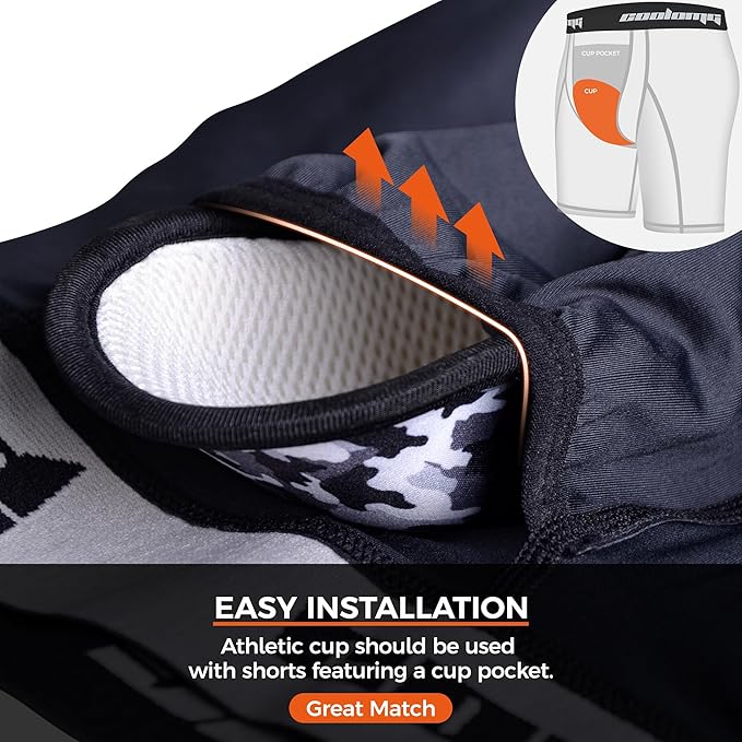 COOLOMG Youth Boys Compression Shorts with Protective Cup Athletic Sports Underwear for Baseball Football Lacrosse Hockey