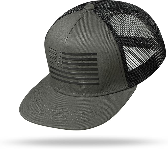 UALON Baseball Cap, Snapback Trucker Hat for Men & Women with American Flag and Adjustable, Breathable Mesh, Flat Bill Hats