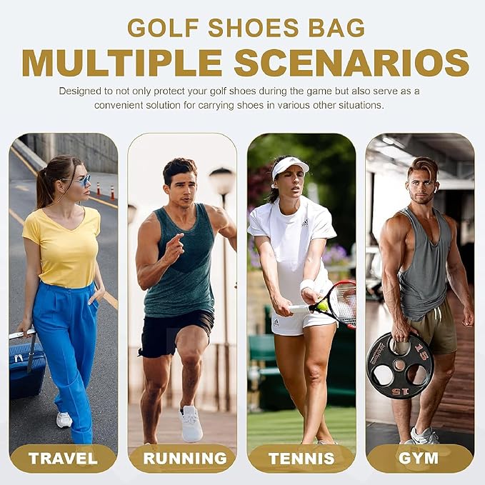 Goloni Golf Shoe Bag for Men Women, Ventilated Golf Shoe Bag with Side Pockets, Lightweight Portable Golf Shoe Carrier for Golf Shoes, Tees, Balls & Accessories,Gray