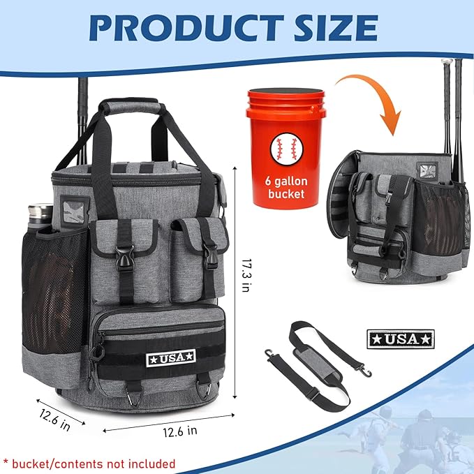 Baseball Bucket Bag - Baseball Coaching Accessories Organizer, Softball Bucket Bag with Insulation Pocket, Anti-Slip Bottom for Bat, Gloves, Scoreboards