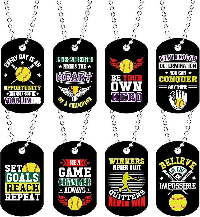 Moukeren 24 Pcs Motivational Dog Tag Necklaces Acrylic Dog Tags with Metal Beaded Chain Encouraging Cheerleaders Gifts for Team Favors