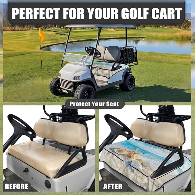 Golf Cart Seat Covers, Universal Golf Cart Seat Towel Blanket with 4 Front Pockets & Nonskid Bottom Fits for Club Car 2 Person Seats Golf Carts