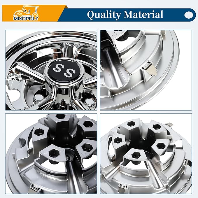 8 Inch (Set of 4) Golf Cart Wheel Covers Hub Caps Direct Fit for EZGO, Yamaha, Club Car SS Chrome 5-Spoke Snap-on Installation Rust-Proof Weather-Resistant