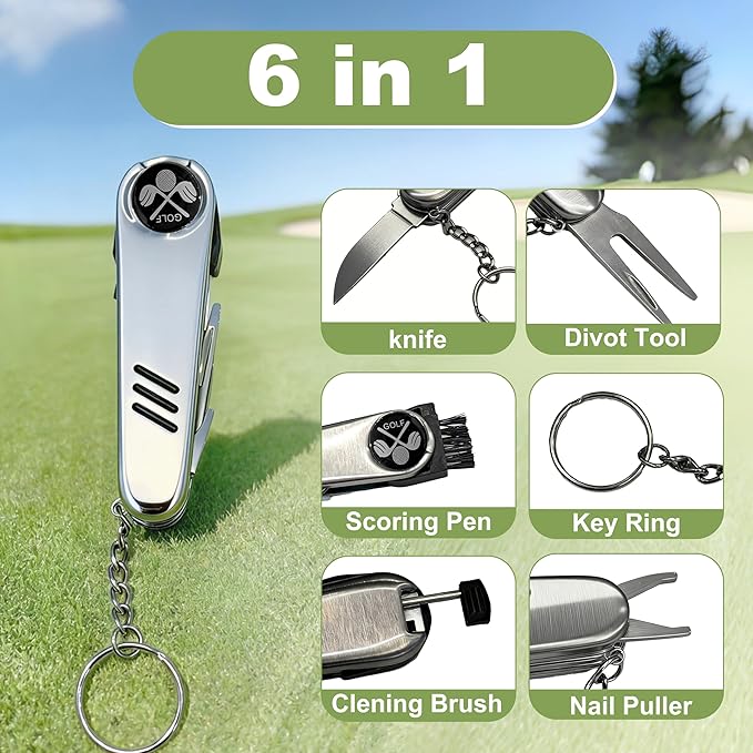 Seticek Golf Gifts for Men and Women,Golf Accessories Set with Gift Boxes, Golf Ball,Golf Tees,Brush,Multifunctional Divot Knife,Golf Ball Clamp,Rangefinder,Scorer