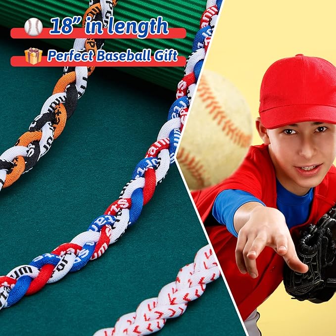 Junkin Baseball Necklaces Three Braided Rope Titanium Necklace for Fans Team Gifts Boys Men Player Softball Sports