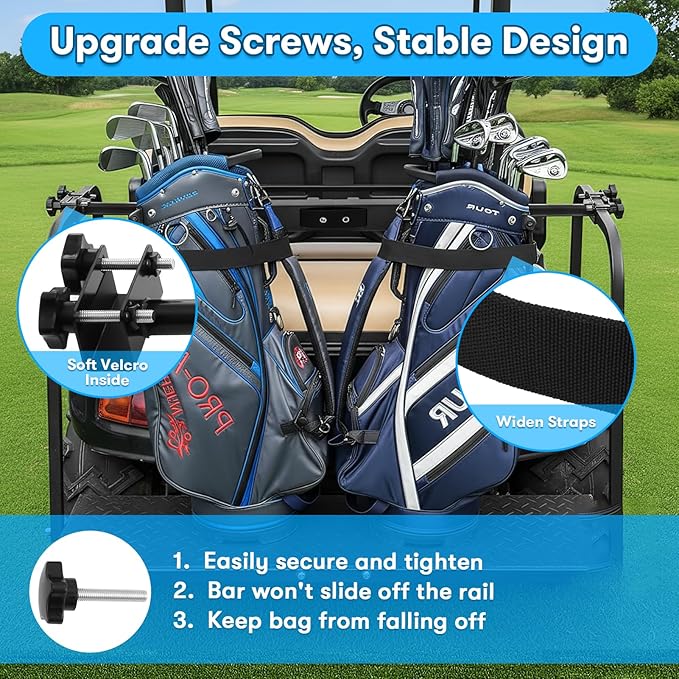 Kartols Golf cart Bag Holder Bracket No-Drilling Golf Club Holder for 2+2 Golf Cart Rear Seat for Yamaha, EZGO, Club Car, with 1 Inch Square Tube, Universal Golf cart Accessories Adjustable