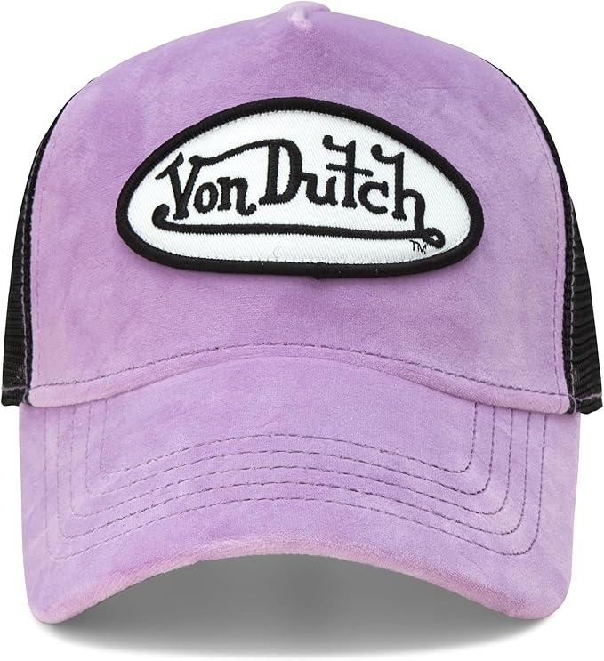 Von Dutch Unisex Trucker Hat - Velvet Curved Bill Mesh Back Retro Classic Adjustable Snapback Baseball Cap for Men and Women