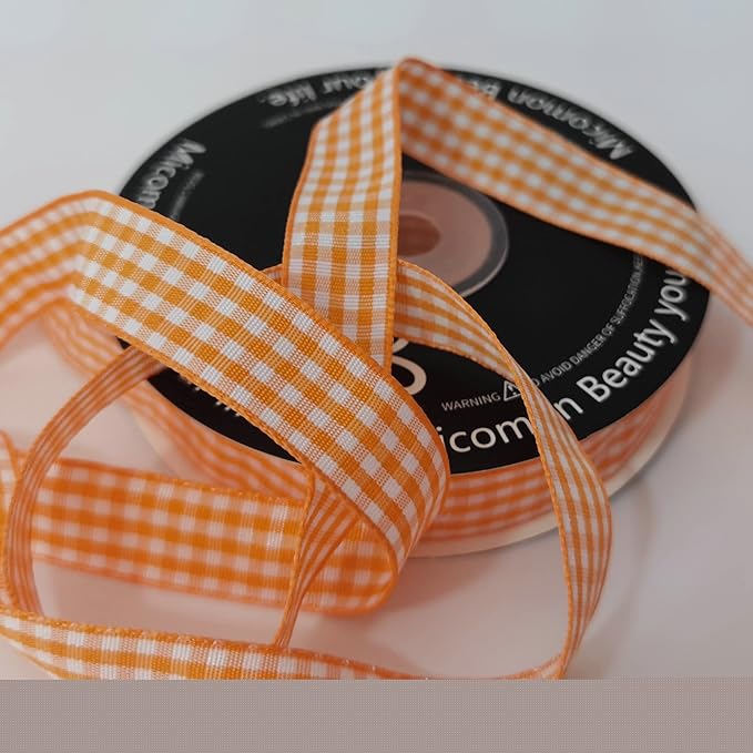 Orange Gingham Plaid Checked Ribbon 25 Yards Each Roll 100% Polyester - Image 6