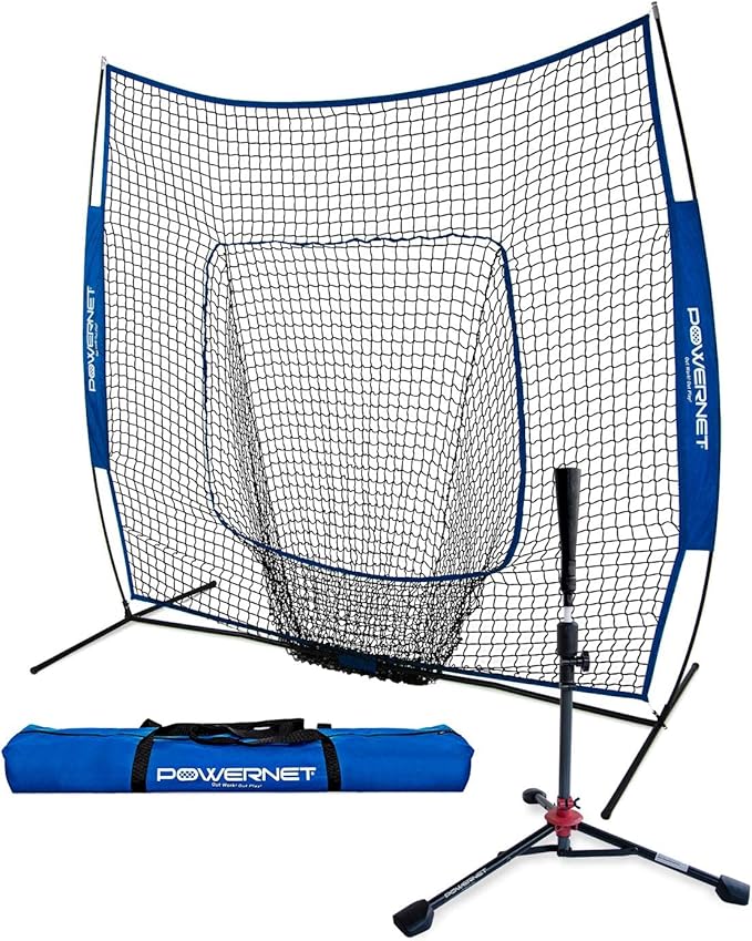 PowerNet Baseball Softball Practice Net 7x7 with Baseball Accessories for Practice Pitching, Batting & Fielding, Ball Caddy, Weighted Baseballs, Tee
