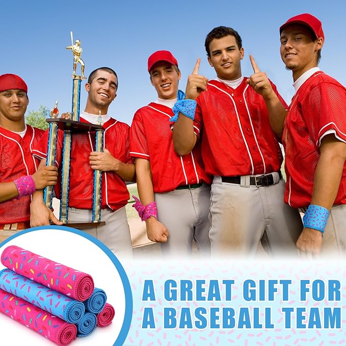 Tegeme 6 Pcs Baseball Drip Towels Donut Baseball Pocket Towels 5 x 15 Inch Ice Cream Drip Microfiber Sport Rags Absorbent Wipes for Players Coaches Blue Pink Set Training Workout Games Gift