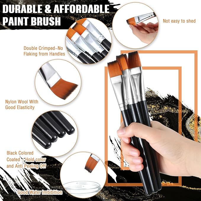 Zonon 10 Pcs 3/4 Inch Flat Paint Brushes Acrylic Painting Craft Accessories - Image 3