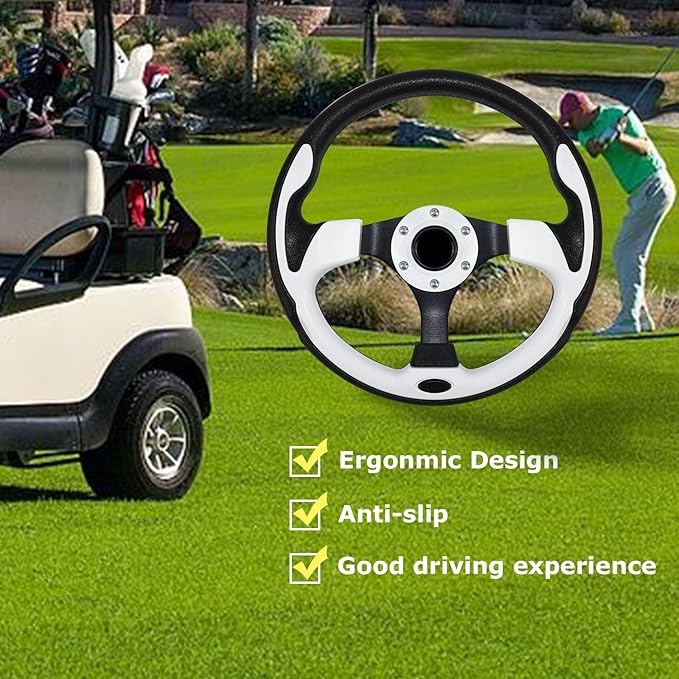 Golf Cart Steering Wheel, Skid Steering Wheel, Universal Golf Cart for Club Car EZGO RXV and TXT, Yamaha, Precedent Tempo, DS