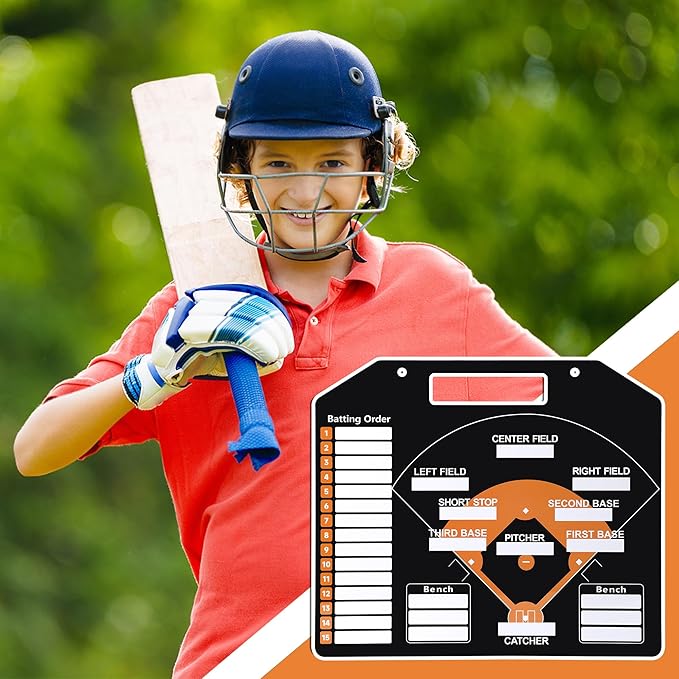 1+44PCS Baseball Coaching Board for Dugout, Dry Erase Lineup Board Softball Clipboard for Coach/ 30 Name Strip/ 10 Number Blocks/ 2 Marker/ 2 Buckle