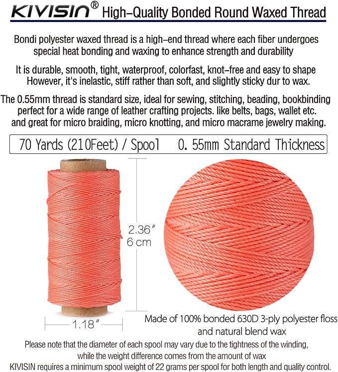 10-Year Popular Assorted Colors Round Waxed Thread -0.55mm 70 Yards 12 Spools - Image 3